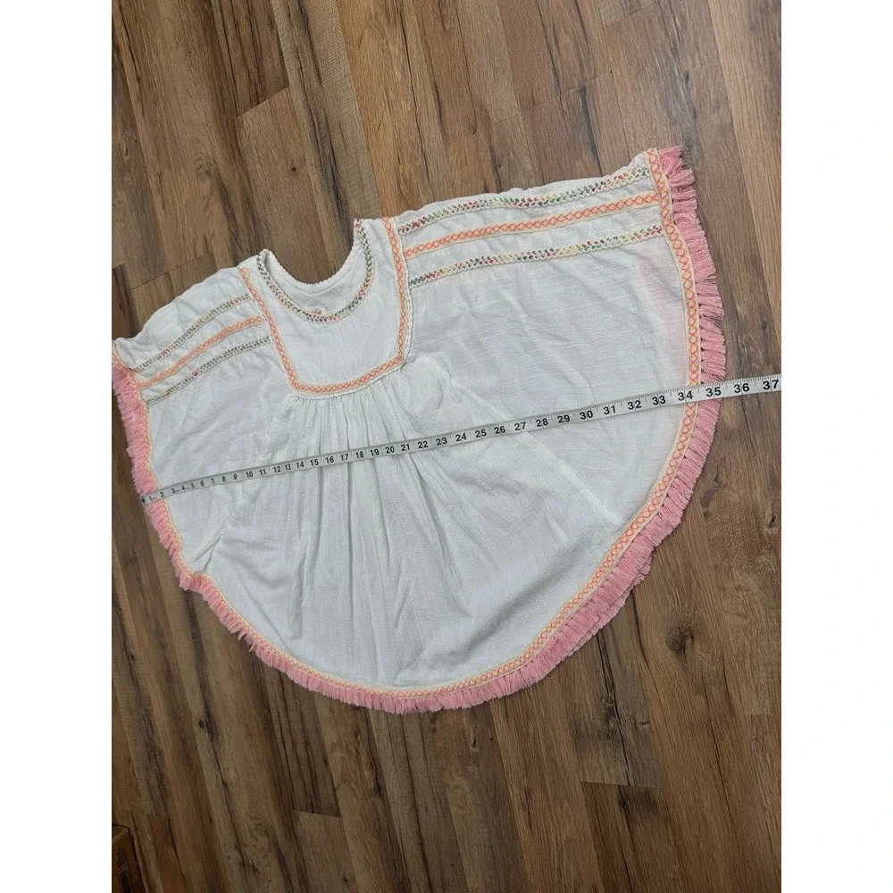 Cat & Jack Girls Boho Poncho Top Size M 7/8 White Embroidered Fringe‎ Cotton